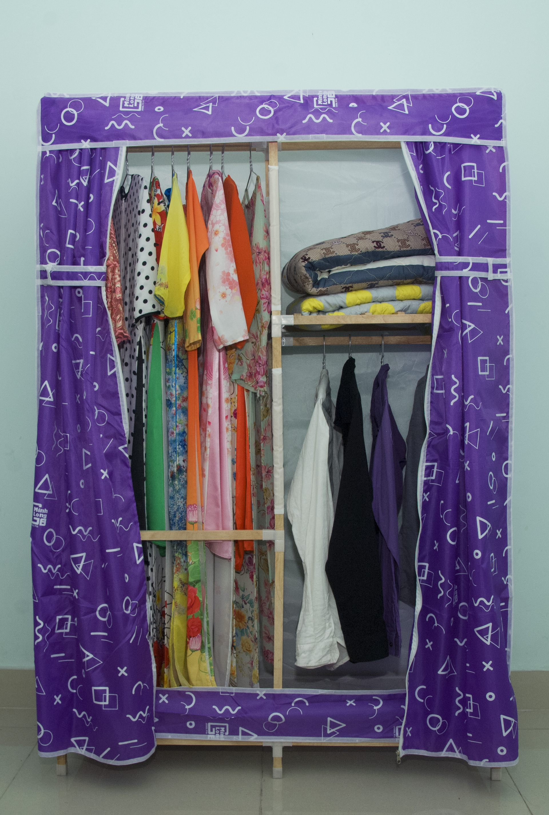Tủ vải khung gỗ Minh Long khổ 1m1 màu tím