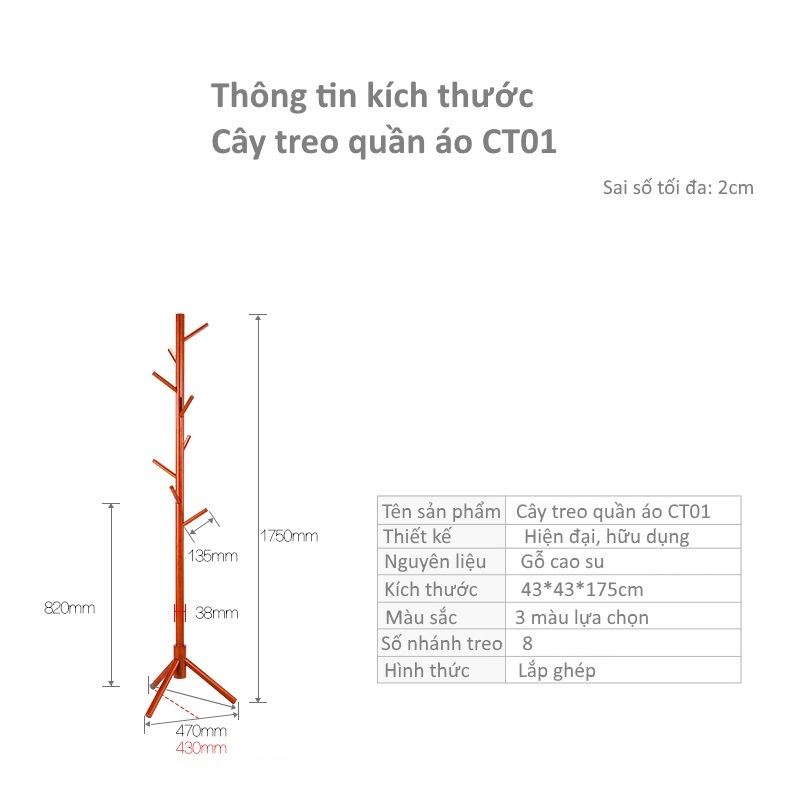 Thông số kỹ thuật của cây treo quần áo CT01